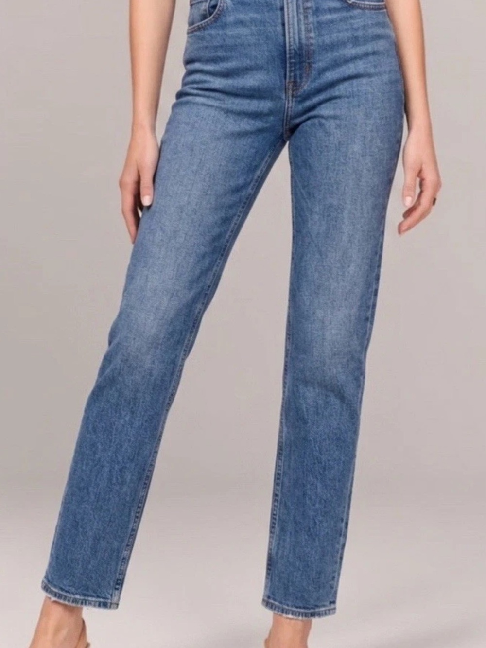 Abercrombie & Fitch The Ankle Straight Ultra High Rise Jeans Medium Blue Denim